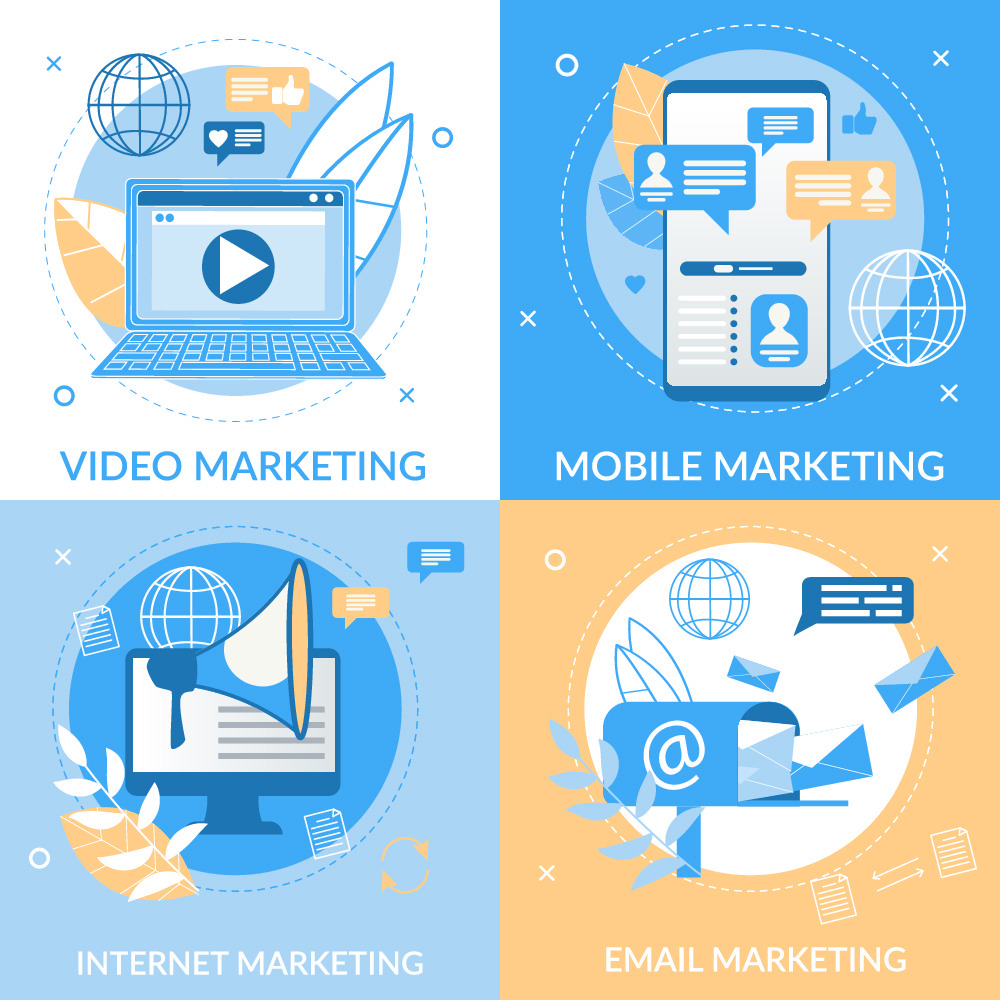 明亮的海报视频电子邮件营销互联网横幅是书面移动营销生产和销售产品基于使用视频移动和互联网的商品和服务市场研究需求